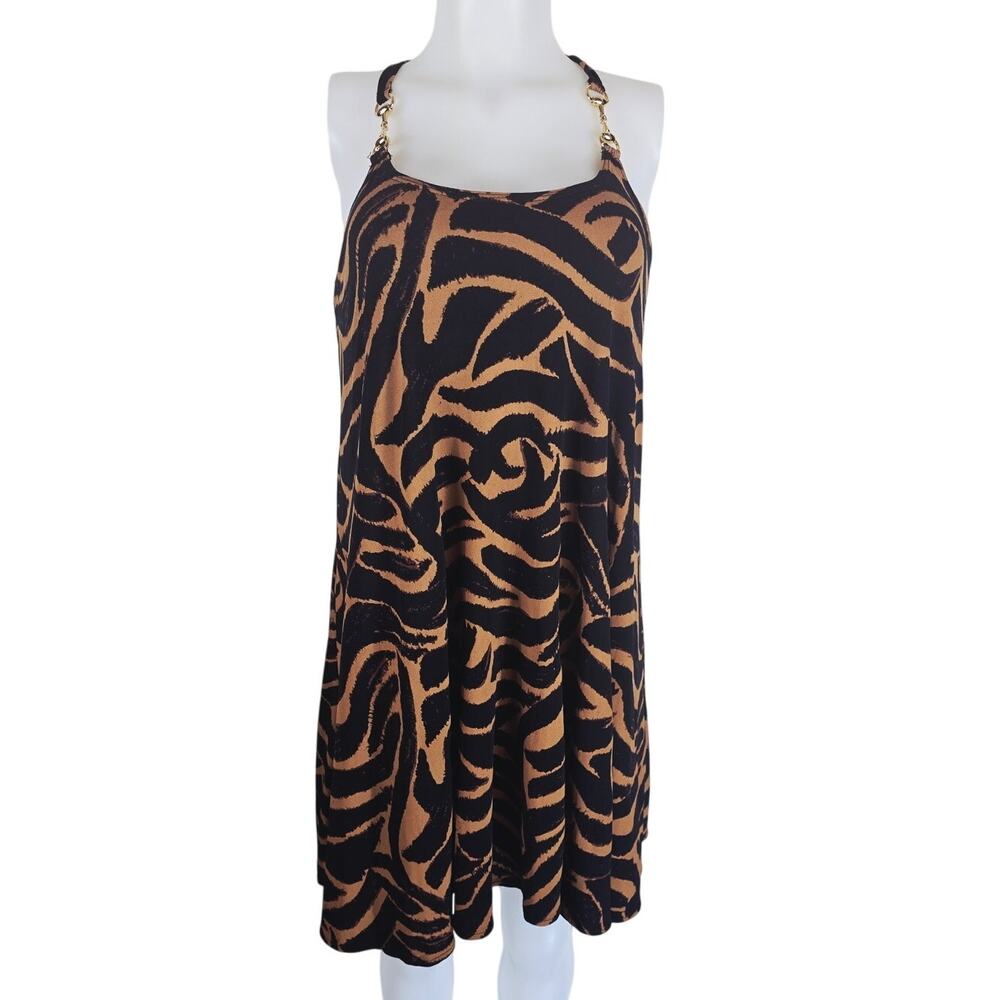 Cache Halter Animal Style Print Gold Accents Mini Cocktail Dress Women's 6